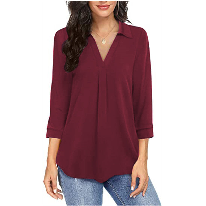Women's Elegant Chiffon Button Loose Sleeves Shirt Blouses