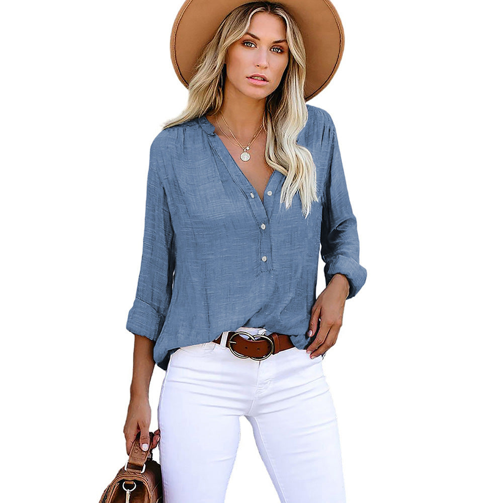 Women's Solid Color Shirt Loose Single-breasted Long Blouses