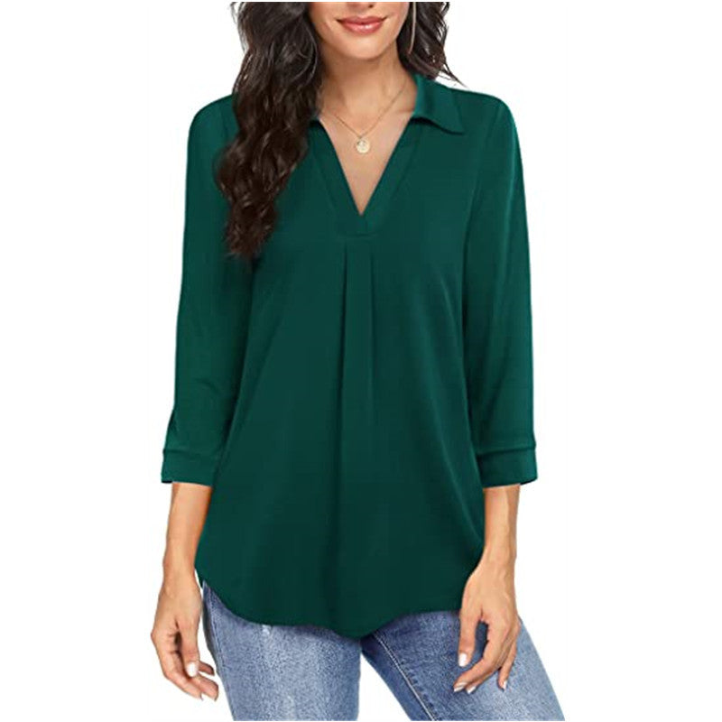 Women's Elegant Chiffon Button Loose Sleeves Shirt Blouses