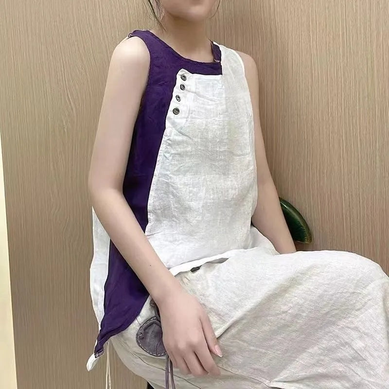 Women's Summer Loose Camisole Asymmetric Fastener Decoration Tops