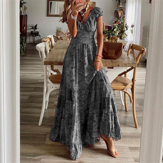 Style Long Dress Tight Waist Floral Dresses