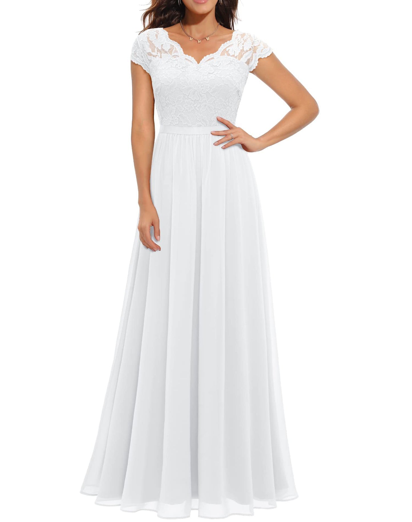 Lace Trim Chiffon Patchwork Long Dress Dresses