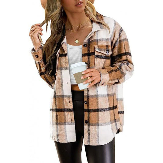 Women's Pocket Shirt Casual Plaid Loose Long Blouses